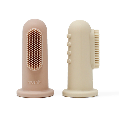 mushie Brosse à dents enfant à doigt beige/sable lot de 2