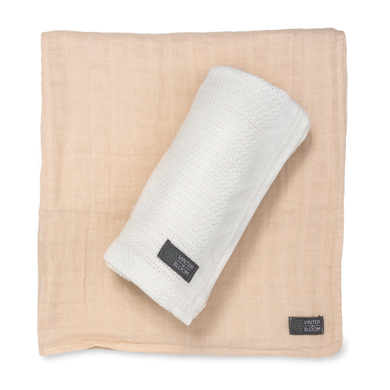 VINTER&BLOOM Coffret cadeau plaid et couverture mousseline Soft Grid bright white/beige