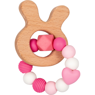 Levně COPPENRATH SPIEGELBURG Silikonový dřevěný kroužek na kousání, růžový - BabyGlück