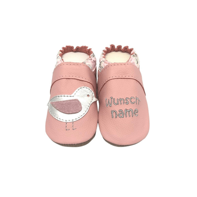 Schnullireich Anti-Rutsch Krabbelschuhe mit Namen Vogel Rosa
