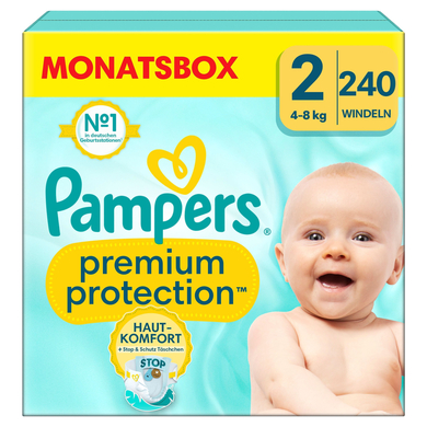 Bilde av Pampers Premium Protection , New Baby Størrelse 2 Mini, 4-8 Kg, Månedlig Boks (1x 240 Bleier)