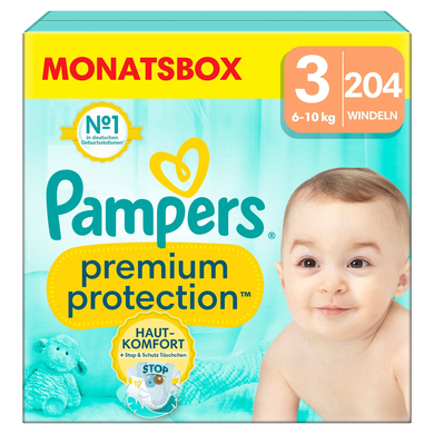 Pampers Couches Premium Protection taille 3 Midi 6-10 kg pack mensuel 1x204 pièces