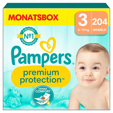 Image of Pampers Premium Protection , maat 3 Midi, 6-10kg, maandbox (1x 204 luiers)