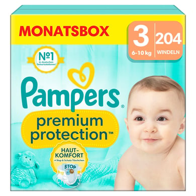 Pampers Premium Protection , velikost 3 Midi, 6-10 kg, měsíční balení (1x 204 plen)