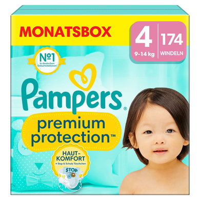 Bilde av Pampers Premium Protection , Størrelse 4 Maxi, 9-14 Kg, Månedlig Boks (1x 174 Bleier)