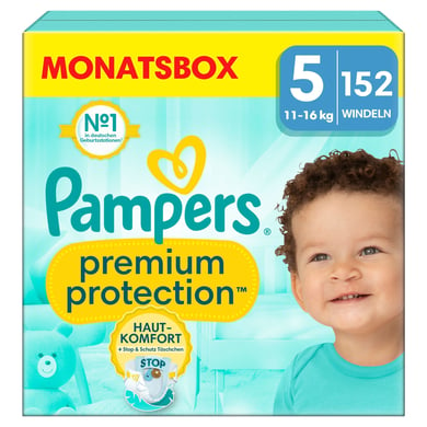Image of Pampers Premium Protection, taglia 5 Junior, 11-16kg, confezione mensile da 152 pannolini