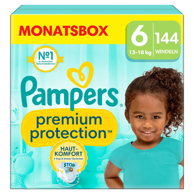 Image of Pampers Premium Protection, taglia 6 Extra Large, 13kg+, confezione mensile da 144 pannolini