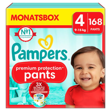 Bilde av Pampers Premium Protection Pants, Størrelse 4, 9-15 Kg, Månedlig Boks (1x 168 Bleier)