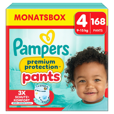 Pampers Premium Protection Pants, taglia 4, 9-15 kg, confezione mensile da 168 pannolini