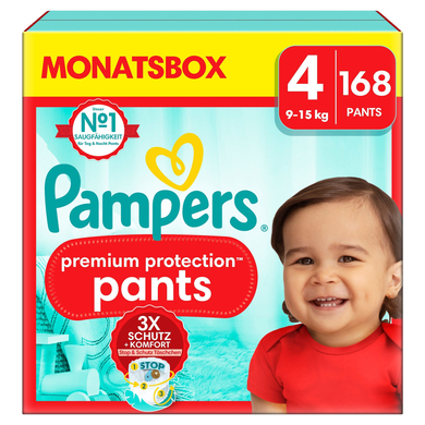 Levně Pampers Premium Protection Pants, velikost 4, 9-15kg, mÄ›sĂ­ÄŤnĂ­ balenĂ­ (1x 168 plen)