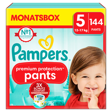 Bilde av Pampers Premium Protection Pants, Størrelse 5, 12-17 Kg, Månedlig Boks (1x 144 Bleier)