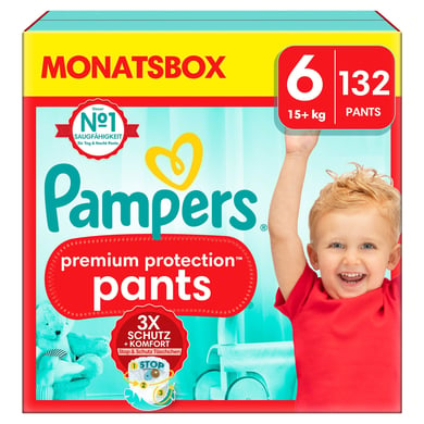 Levně Pampers Premium Protection Pants, velikost 6, 15kg+, mÄ›sĂ­ÄŤnĂ­ balenĂ­ (1x 132 plen