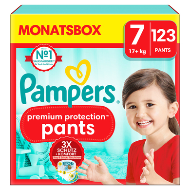 Levně Pampers Premium Protection Pants, velikost 7, 17kg+, mÄ›sĂ­ÄŤnĂ­ balenĂ­ (1x 123 plen