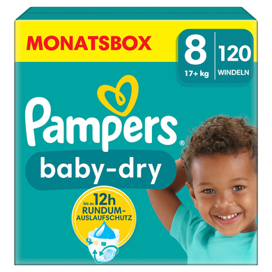 Pampers Couches Baby-Dry T.8 17 kg+ pack mensuel 1x120 pièces