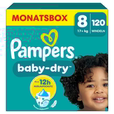 Pampers Pannolini Baby-Dry, taglia 8, 17+kg, confezione mensile da 120 pezzi