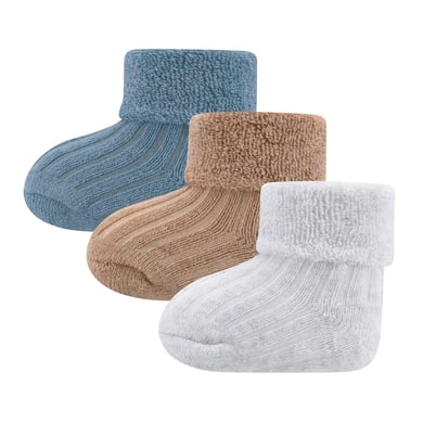Ewers Chaussettes premier âge pack de 3 côtes/revers blanc/marron clair/bleu
