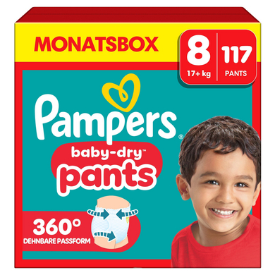 Pampers Baby-Dry Pants, taglia 8 Extra Large , 19kg+, confezione mensile (1 x 117 pannolini)