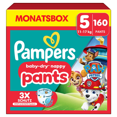 Pampers Baby-Dry Pants Paw Patrol, taglia 5 Junior 12-17kg, confezione mensile (1 x 160 pannolini)