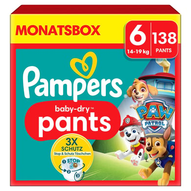 Pampers Baby-Dry Pants Paw Patrol, storlek 6 extra Large 14-19kg, månadsbox (1 x 138 blöjor)