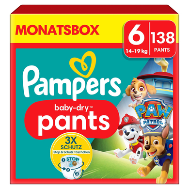 Image of Pampers Baby-Dry Pants Paw Patrol, taglia 6 extra Large 14-19kg, confezione mensile (1 x 138 pannolini)