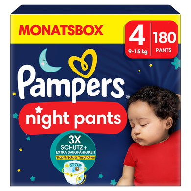Bilde av Pampers Baby-dry Pants Night , Størrelse 4 Maxi, 9-15 Kg, Månedsboks (1 X 180 Bleier