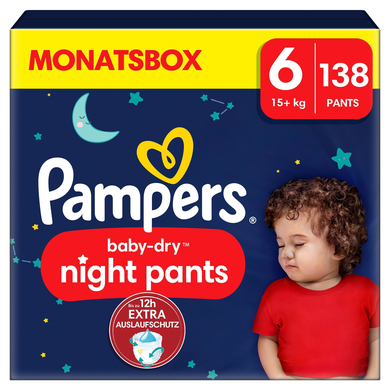 Image of Pampers Baby-Dry Pants Night , taglia 6, 15kg+, confezione mensile (1 x 138 pannolini)
