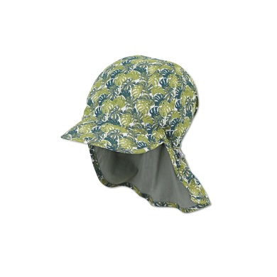 Sterntaler Vändbar Peaked Cap med nackskydd Leaves Dark Green