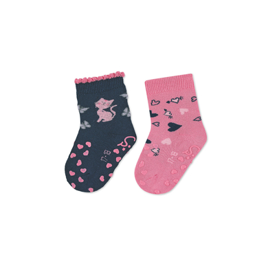Sterntaler Chaussettes de bébé ABS pack de deux chat/cœur marine