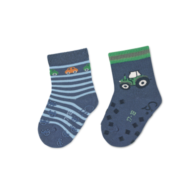Sterntaler Chaussettes de bébé ABS double pack voitures/tracteurs bleu