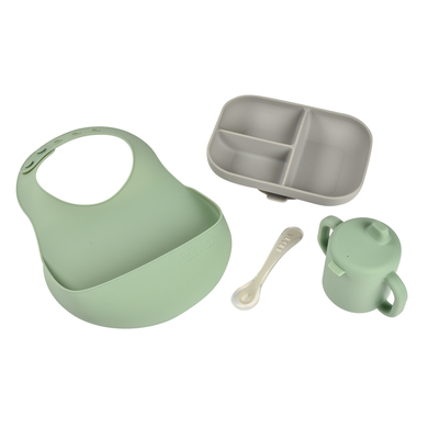 BEABA® Coffret repas bébé Les essentiels silicone gris/vert sauge