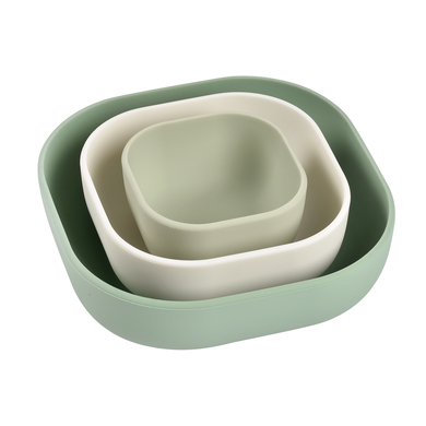 Image of BEABA ® Set di 3 ciotole, verde salvia/ Cotton / grigio chiaro in silicone
