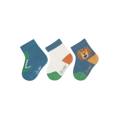 Sterntaler Lot de 3 chaussettes bébé crocodile bleu moyen