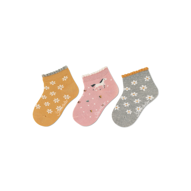 Sterntaler Lot de 3 chaussettes courtes fleurs jaunes
