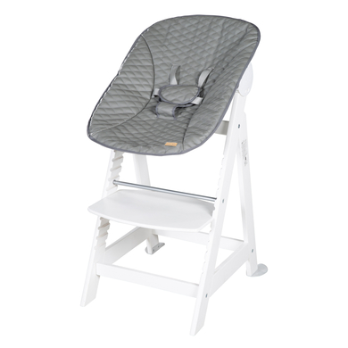 roba Chaise haute enfant évolutive à marche Born Up 2en1 bois piqué blanc transat Stone