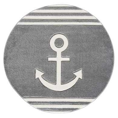 LIVONE Tapis enfant Kids love Rugs ancre rond gris argenté/blanc