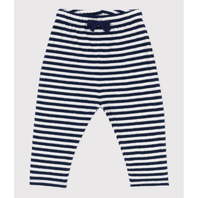 Petit Bateau Pantalon bébé bouclette éponge rayée bleu médiéval/blanc marshmallow