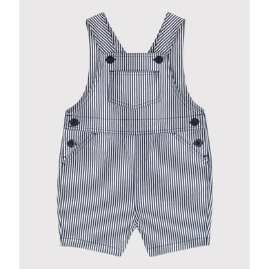 Petit Bateau Salopette bébé courte toile rayée bleu médiéval/blanc marshmallow