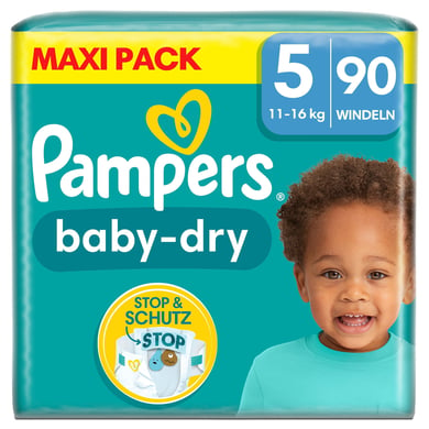 Pampers Baby-Dry Windeln, Gr. 5 Junior, 11-16kg, Maxi Pack (1 x 90 Windeln)