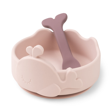 Image of Done by Deer Ciotola in silicone e cucchiaio per bambini Stick & Stay Wally rosa059