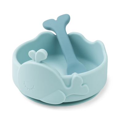 Image of Done by Deer ™ Ciotola e cucchiaio in silicone per bambini Stick & Stay Wally blu059