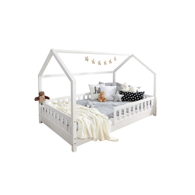 TICAA Kinderbett Hausbett Kay 90×200 Kiefer weiß Weiß