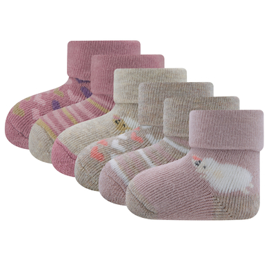 Ewers Chaussettes bébé pack de 6 moutons/coeurs/anneaux gris