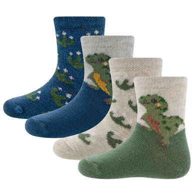 Ewers Lot de 4 chaussettes Dino beige-bleu