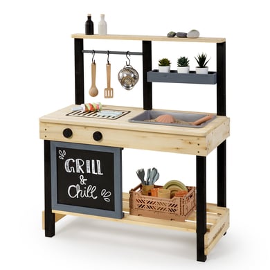 MUDDY BUDDY BUDDY® Table enfant jeux d'eau/sable Grill & Chill bois, naturel/noir