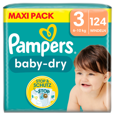 Levně Pampers Plenky Baby-Dry, velikost 3, 6-10 kg, Maxi Pack (1 x 124 plenek)