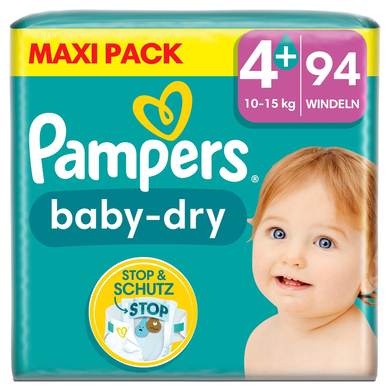 Levně Pampers Plenky Baby-Dry, velikost 4+, 10-15 kg, Maxi Pack (1 x 94 plenek)