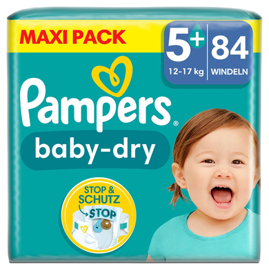 Image of Pampers Baby-Dry luiers, maat 5+, 12-17 kg, Maxi Pack (1 x 84 luiers)