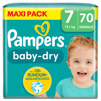 Pampers Couches Baby-Dry taille 7 15 kg+, Maxi Pack 1x70 pièces