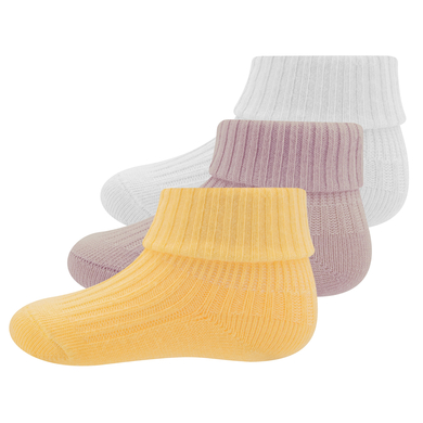 Ewers Chaussettes bébé côtes avec revers pack de 3 jaune/rose/blanc