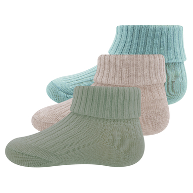 Ewers Chaussettes bébé côtes avec revers pack de 3 vert/beige/turquoise